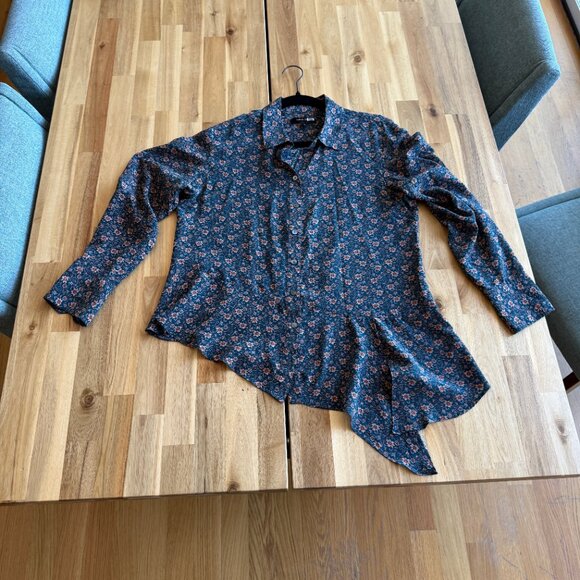 Nanette Lepore Asymmetrical Blouse Peacock Floral Print L - Picture 1 of 5